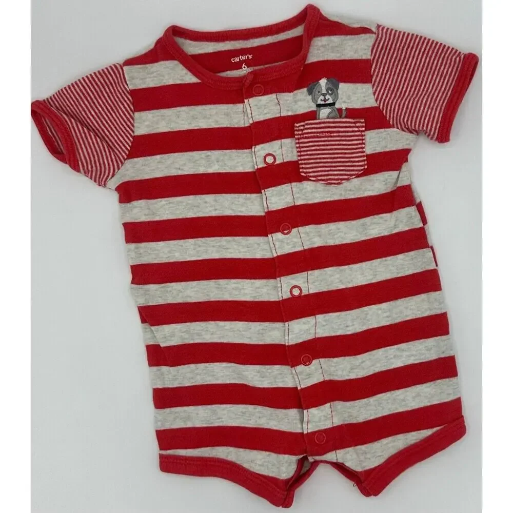 Carter's Puppy Romper Size 6 Months Stripe Red Dog (887)